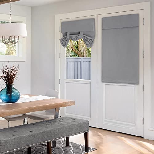 Homeideas French Door Curtains Blackout Door Window Curtains, Privacy Front Door Curtains For Glass Door, Thermal Insulated Tie Up Shades Window Covering, Light Grey, 26 X 40, 1 Panel #TOP5