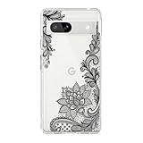 Yivenbarity Cute Flower Case Compatible with Pixel 8a,Lace Floral Black Pattern Design Clear Ultra Slim Fit Cover for Women Girls,Not Yellowing Soft Silicone Shockproof Protective case for Pixel 8a