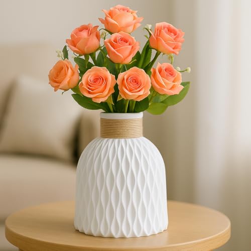 Image of Plastic Pineapple Shape Decorative Vase with Jute Rope Top | Unbreakable Flower Pot for Centre Table, Balcony & Living Room Decor | Only Vase (No Flower) (White)