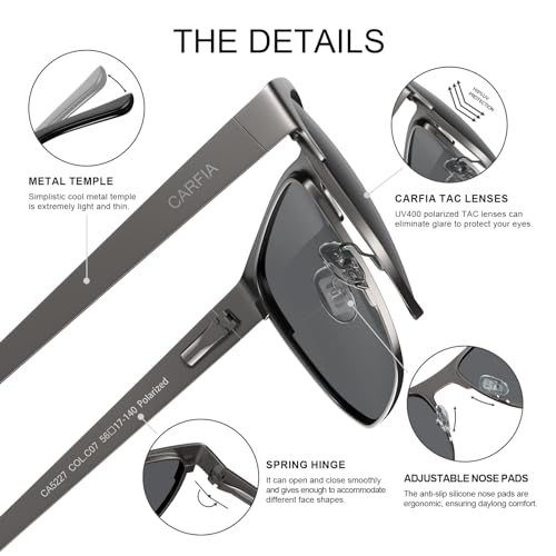CARFIA Square Driving Polarized Sunglasses for Men Spring Hinge Eyewear CA52274