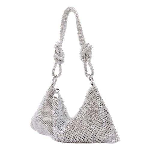 Image of Rhinestone Purse for Women Evening Clutch Hobo Sparkly Silver Handbags Glitter Bag for Wedding Prom and Party