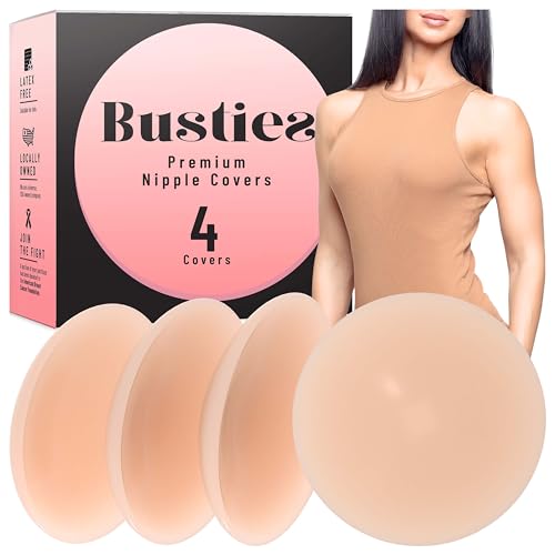 Busties Nipple Covers Seamless Stickers, Pasties Bras for Women, Reusable Bustiers Nipple Coverings for Women, Nippies Pasties Pack, Nip Covers, 2 Reusable Pairs Nude