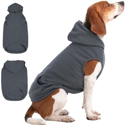IECOii Dog Hoodie for Medium Dogs, Warm Fleece Dog Hoodies Sweater with Leash Hole and Pocket, Cozy Dogs Cold Weather Coat for Fall Winter Hooded Sweatshirt Vest for French Bulldog, Grey, L
