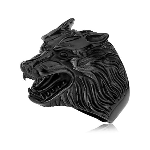 Gungneer Viking Fenrir Wolf Ring for Men Stainless Steel Norse Pagan Silver Black Wolf Amulet Jewelry Ring for Men Women Cover