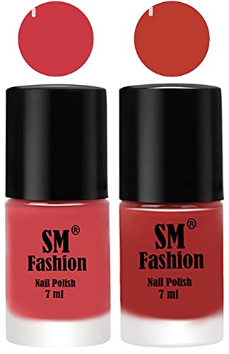 Image of Long Lasting Nail Polish | Nail Paint Combo 7 ml Each) - Set of 2 Punch Pink-Dark Peach