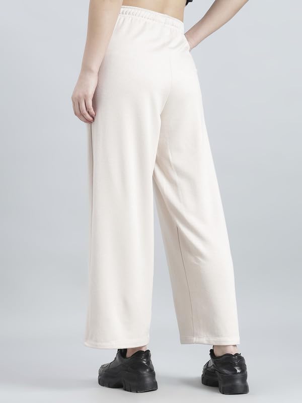 Image of GO COLORS Polycotton Fleece Wide Pants for Women | Relaxed Fit, High Rise