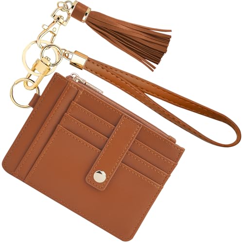 Image of KNGITRYI Small Wristlet Wallets for Women RFID Credit Card Holder Wallet Keychain Wristlet Wallet Credit Card Wallets for Women (Light Brown)