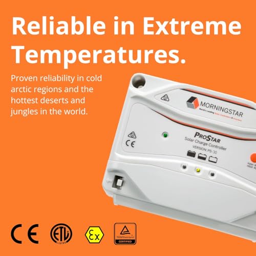 Image of Morningstar ProStar 30A PWM Solar Charge Controller, Panel Regulator, PS-30 | LCD display, MODBUS networking, LVD, lighting control, 12V /24V LA /Lithium compatible, HazLoc rated, surge protection