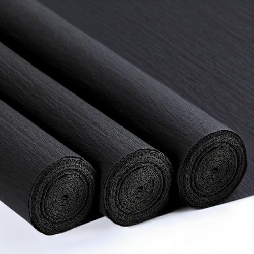 3 Rouleaux de Papier Crépon Noir - 43 x 250cm, DIY Flowers Crafts, Papier Crepon pour Fleurs Pliées à la Main, Mariages, Fêtes d'anniversaire, Saint-Valentin,...