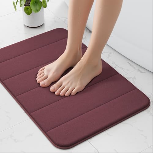 wyewye Tapis de bain en mousse à mémoire de forme ultra doux, antidérapant, super absorbant Bordeaux 40 x 60 cm