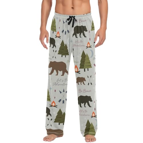 Vintage Arrows Trees Bear Pajama Pants Forest Animals Men's Pajama Bottoms Lounge Sleepwear PJs Casual Sleep Pants L