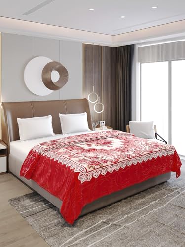 Image of Monte Carlo Regal Gold Double Bed Winter Blanket Single Ply 510 GSM | 2.5 KG (210 x 205 CM) Red