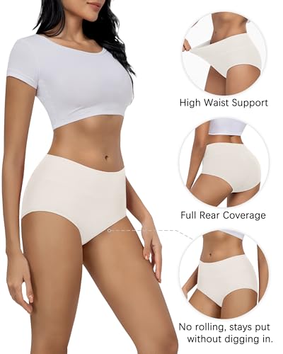 Image of MIRITY Women's High Waist Cotton Underwear - Soft Full Coverage Briefs with Double-Layer Waistedband