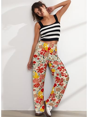 Women Christmas Print Lounge Pants Casual Wide Leg Pajama Bottoms with Pockets Elastic Waist Holiday Relaxed Trousers3