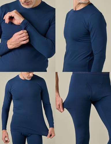 LAPASA Men's Lightweight Thermal Underwear Set, Fleece Lined Long Sleeve Long Johns Top and Bottom, Soft Warm Base Layer Set M11, Heather Blue, M - Image 3