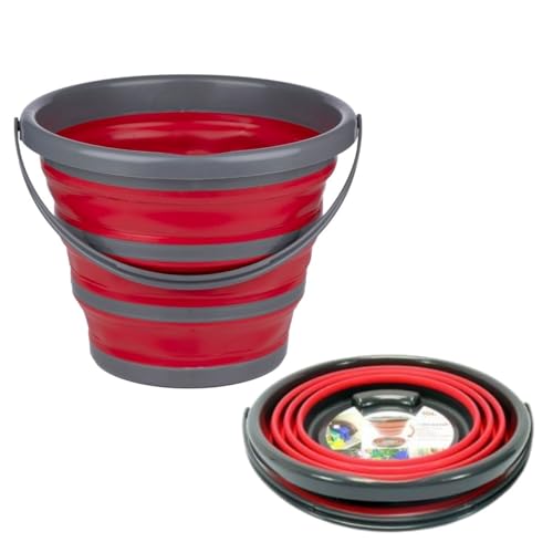 Dirt Devil Faltbarer Eimer 10 Liter - Putzeimer Multifunktional Camping Nutzung - Falteimer Platzsparend Kompakt - Eimer Klappbar Praktisch - 32 x 25 5 x 5 5 cm - Rot Grau