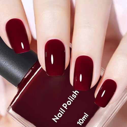 Cherry Red Nail Polish 10ml Quick Dry Water-Based Breathable Formula Long Lasting Varnish for Home Nail Art Dark Red Lacquer for Women