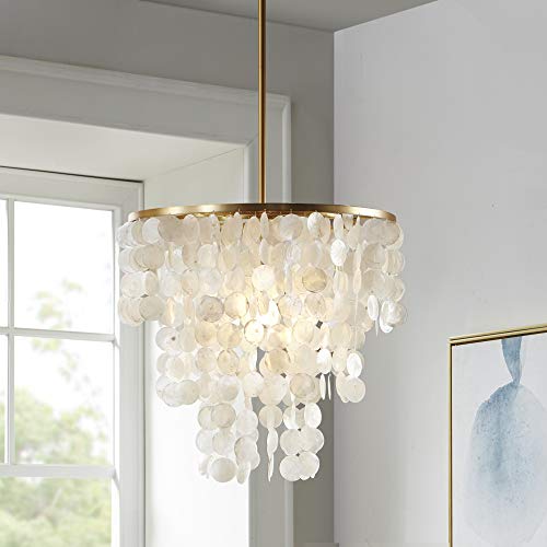 Urban Habitat Isla Capiz Chandeliers Coastal Modern with White Shell Shade Dimmable Ceiling Lamp for Dining Room, Living Room Lighting Fixtures Hanging - Image 3