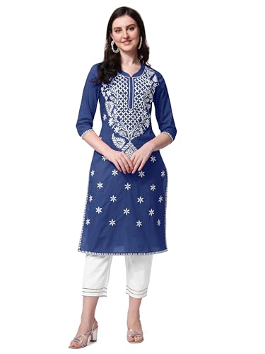 Image of MIRCHI FASHION Pure Cotton Lucknowi Chikankari Embroidered Kurta Set | Straight Fit Kurta Pant Outfit | Ethnic Office Wear & Daily Style 2 Piece Collection