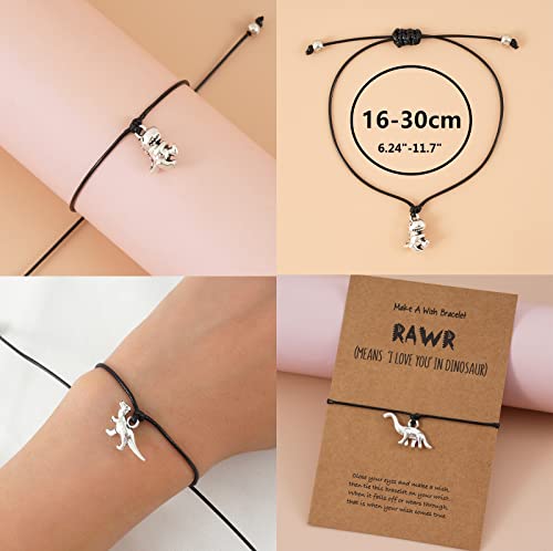 Pingyongchang 3Pcs Friendship Dinosaur Bracelet Set with Message Card Make a Wish Adjustable Bracelet Tyrannosaurus Handmade Bracelet Simple Women Jewelry Gifts3
