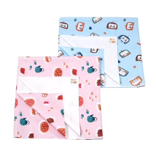 Image of Tidy Sleep Printed Baby Dry Sheet Waterproof Mattress Protector for Newborns | Soft Quick-Dry Bed Protector Mat | Reusable Leakproof | Robo Love & Sweet Treat Pack 2 (Medium)