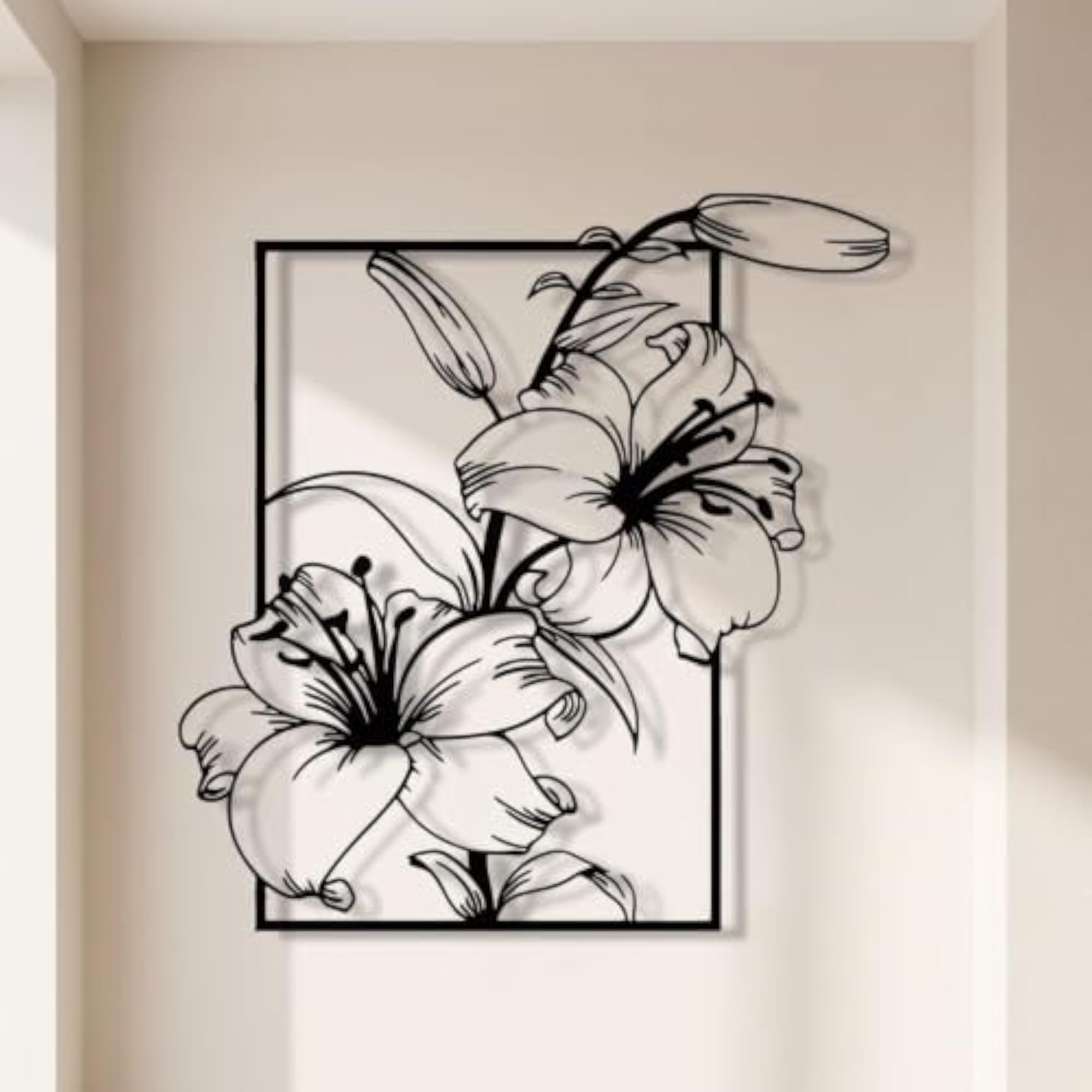 Black Lily Flower Metal Wall Decor, Minimalist Design