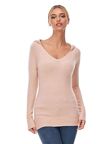 Image of AmelieBoutik Women Hooded V Neck Raglan Long Sleeve Sweater Knit Top
