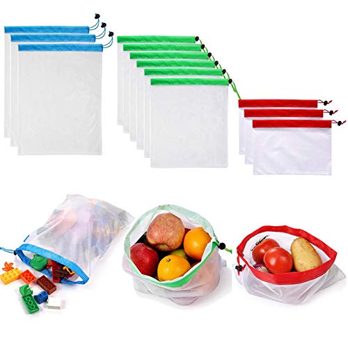 Tongke [12pack] Reusable Mesh Produce Bags Washable Eco-Friendly Bags for Grocery Shopping Storage Fruit Vegetable Toys