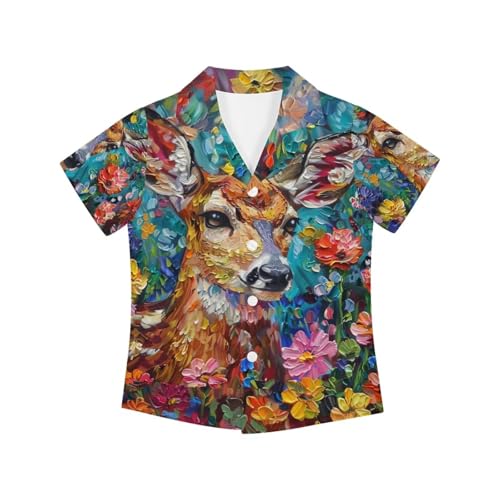 Image of PinUp Angel Funky Casual Hawaiian Shirt Kids Boys Girls Art Oil Painting Animal Pattern Short Sleeve Unisex Beach Shirt