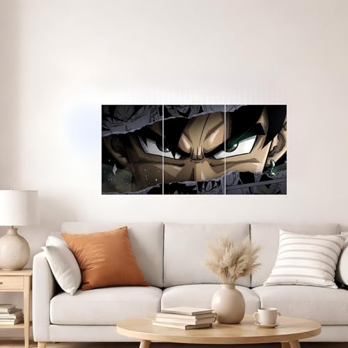 Image of Aniculture Dragon Ball Black Goku Split Poster Set of 3, A3 Size Each - Panoramic Anime Wall Art Collage - 300 GSM Ultra HD Print Quality - Self-Adhesive - 36 x16 Inches Large Decor