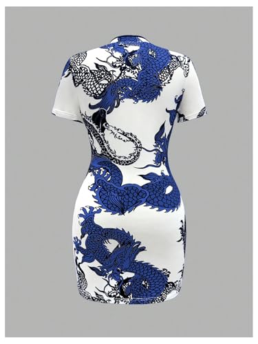 Image of Floerns Women's Cheongsam Chinese Traditional Dragon Print Qipao Bodycon Mini Dress