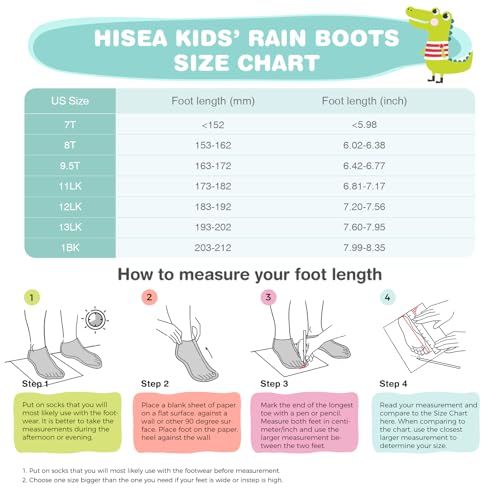 HISEA Toddler Kids Rain Boots for Boys Girls, Waterproof Rubber Boots with Easy-On Handles, Seamless Soft PVC Rainboots Lightweight Mud Shoes for Water Beach Outdoor Playing (Toddler/Little Kid/Big Kid)2