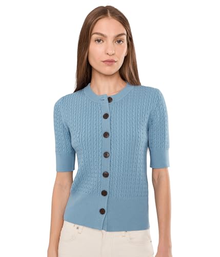Varley Womens Rhys Short Sleeve Cardigan Stoney Blue XXS One Size