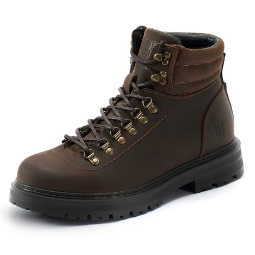 WELTFORGE Men's Waterproof Hiking Boots Outdoor Mid Trekking High Ankle Crazy Horse Leather Chunky Wide Toe Box Work Boot