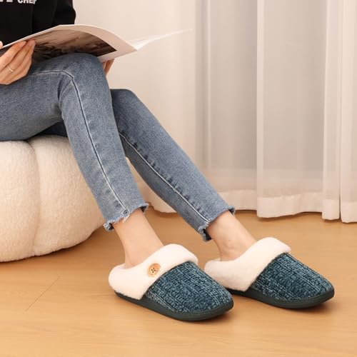 Image of Evshine Warm Knit House Slippers for Women Comfy Wool-Like Lined Chenille Slippers with Memory Foam and Indoor Outdoor Soles