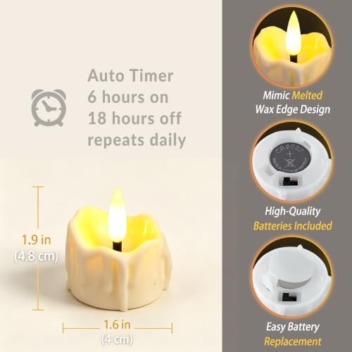 Image of 48 Pack LED Timer Tea Lights Battery Operated, Flameless Flickering Timer Votive Candle Lights, Small Electric Flicker Fake Tealight Candle Bulk for Christmas Party Halloween Pumpkin Decorations