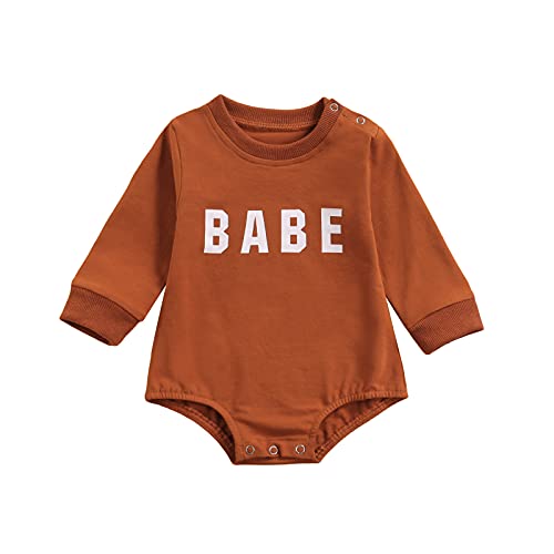Biivrii Newborn Infant Baby Boy Girl Sweatshirt Romper Long Sleeve Sweater Onesie Oversized Fall Winter Outfit Clothes (A1 Brown, 12-18 Months)