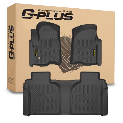 G-PLUS Floor Mats Fit for Chevy Silverado/GMC Sierra 1500 2500HD 3500HD Crew Cab 2019-2025(Fit with Rear Under-Seat Storage), TPE All Weather Custom Fit Floor Liner Car Mats 3 Piece Black Fi