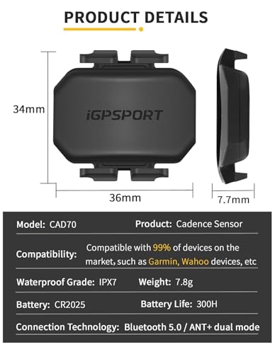 iGPSPORT SPD70 Fahrrad Geschwindigkeitsmesser/CAD70 Fahrrad Trittfrequenzsensor, 300 Stunden Akkulaufzeit, Bluetooth 5.0 ANT+, IPX7 Wasserdicht (CAD70+SPD70 Set)