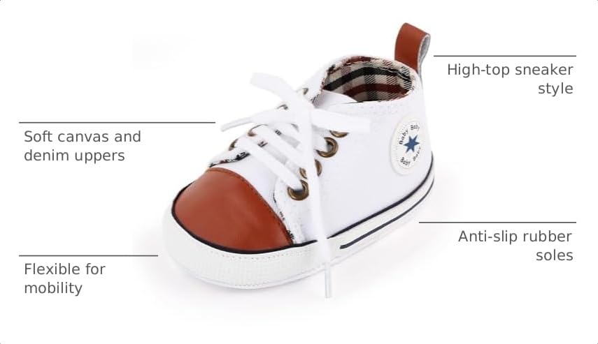 Image of Unisex Baby Boys Girls Shoes, Newborn Infant Non-Slip Canvas Denim High Top Sneakers, Toddler First Walkers Shoes