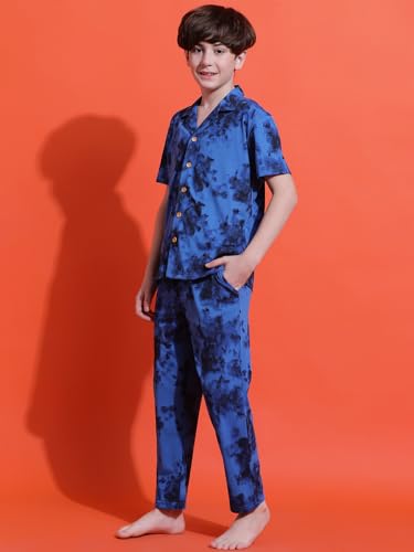 Image of Li'l Tomatoes Boys 100% Cotton Night Suit | Summer Printed Shirt & Shorts Set | Soft & Breathable Sleepwear | 9-16 Years
