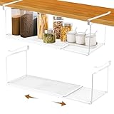 Veftsvy Ajustable Cesta Colgante para Debajo de la Estantería, Almacenaje de Cocina bajo Balda Estante de Metal para Colgar Debajo del Dscritorio 38.5-70 cm, para Armarios de Cocina (Blanco)