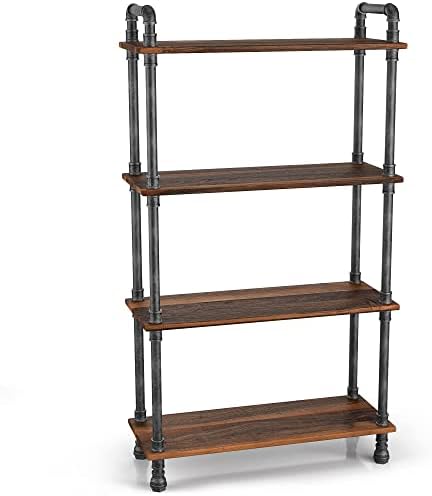 Barnyard Designs Rustic Industrial Bookshelf - Real Pine Wood with Sturdy Metal Frame - 4 Tier Bookcase for Displaying Decor - No Tools Required Assembly - 55" Tall, 29.5" Wide, 11.75" Deep
