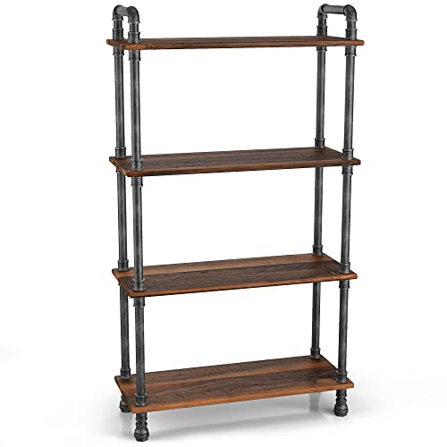 Barnyard Designs Rustic Industrial Bookshelf - Real Pine Wood With Sturdy Metal Frame - 4 Tier Bookcase For Displaying Decor - No Tools Required Assembly - 55" Tall, 29.5" Wide, 11.75" Deep #TOP2