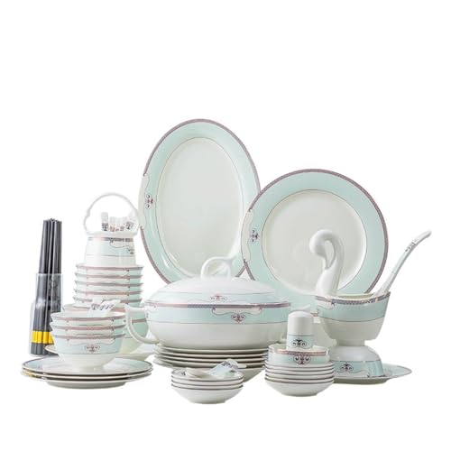 DYHWAC Juego Completo De Vajilla De Porcelana De Hueso, Cuencos De Cerámica, Platos, Cuencos Y Combinación De Palillos