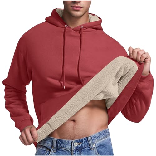 Fleece Hoodies for Men Long Sleeve Fuzzy Comfort Solid Color Classic Hoodie Sweatshirt Pullover with Drawstring