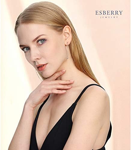 Gift for Christmas Esberry 18K Gold Plating 925 Sterling Silver CZ Hollow Teardrop Dangle Earrings Cubic Zirconia Circle Hypoallergenic Earrings Jewelry for Women and Girls (White Gold-1)