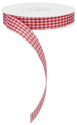 Mini Gingham Check Wired Edge Ribbon, 0.625" x 25 Yards 0.625" x 25 Yards Red, White RJ2053F3