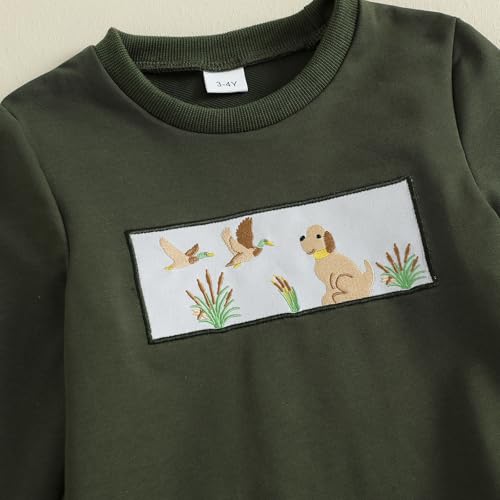 Toddler Baby Boys Fall Outfit Animal Embroidery Long Sleeve Sweatshirt and Long Pants 2Pcs Set Hunting Clothes3