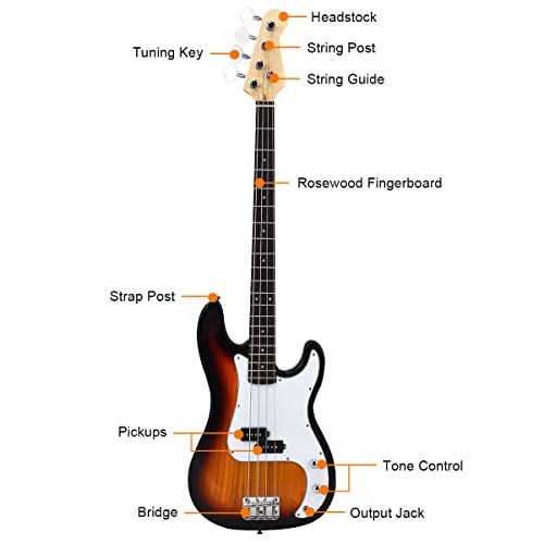 Safstar Electric Bass Guitar 4 Strings Full Size Electric Bass With Amp Cord Strap & Carrying Bag, Rosewood Exquisite Stylish Bass Guitar For Starters Beginners Junior Senior Adults #TOP6